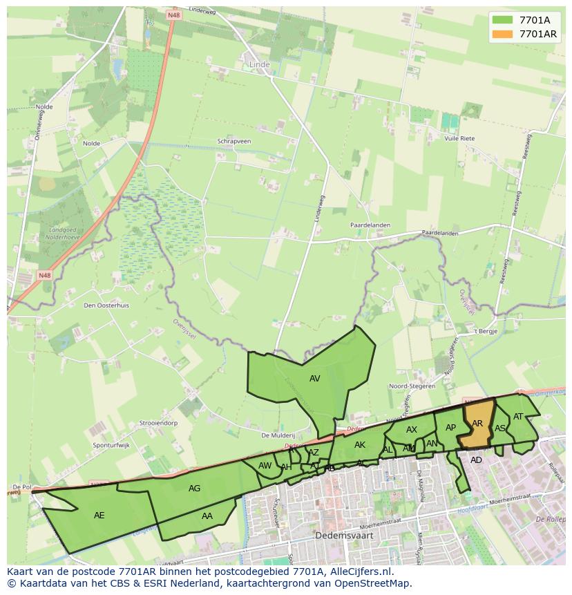 Afbeelding van het postcodegebied 7701 AR op de kaart.