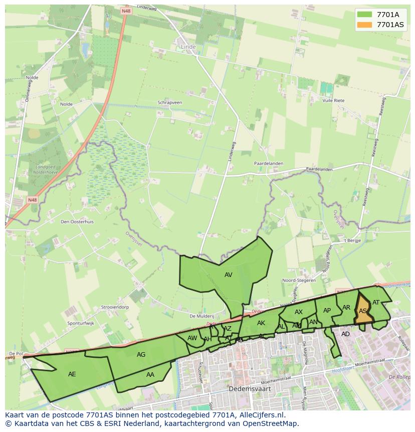 Afbeelding van het postcodegebied 7701 AS op de kaart.