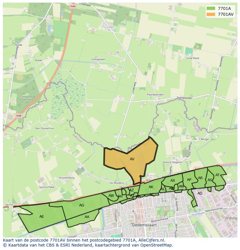 Afbeelding van het postcodegebied 7701 AV op de kaart.