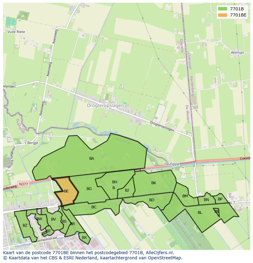 Afbeelding van het postcodegebied 7701 BE op de kaart.