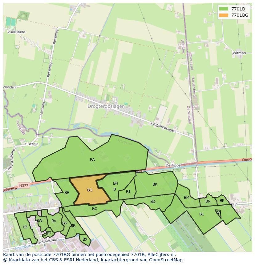 Afbeelding van het postcodegebied 7701 BG op de kaart.