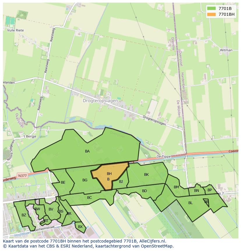 Afbeelding van het postcodegebied 7701 BH op de kaart.
