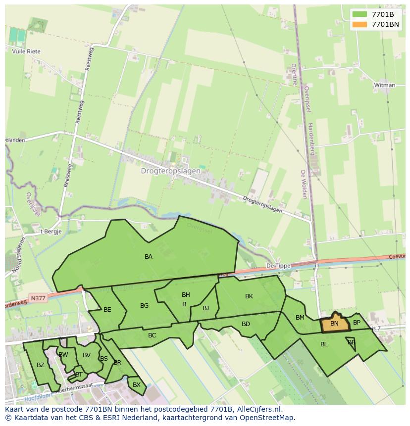 Afbeelding van het postcodegebied 7701 BN op de kaart.