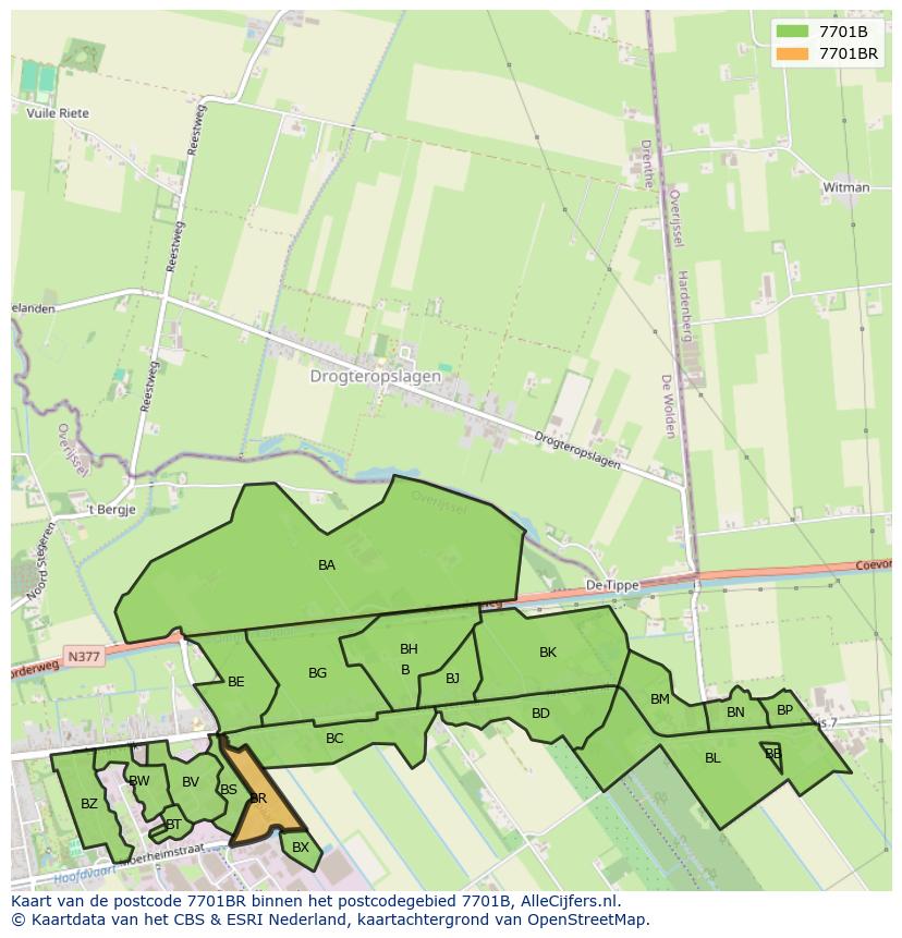 Afbeelding van het postcodegebied 7701 BR op de kaart.
