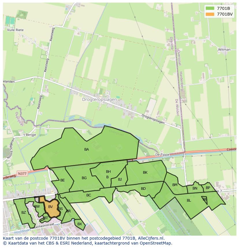 Afbeelding van het postcodegebied 7701 BV op de kaart.