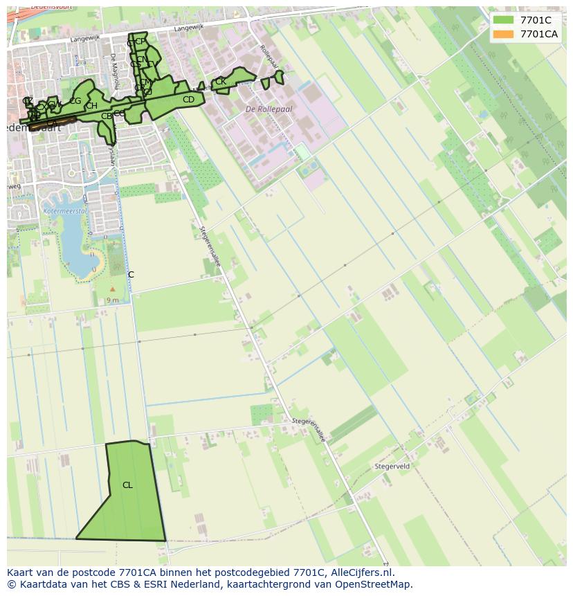 Afbeelding van het postcodegebied 7701 CA op de kaart.