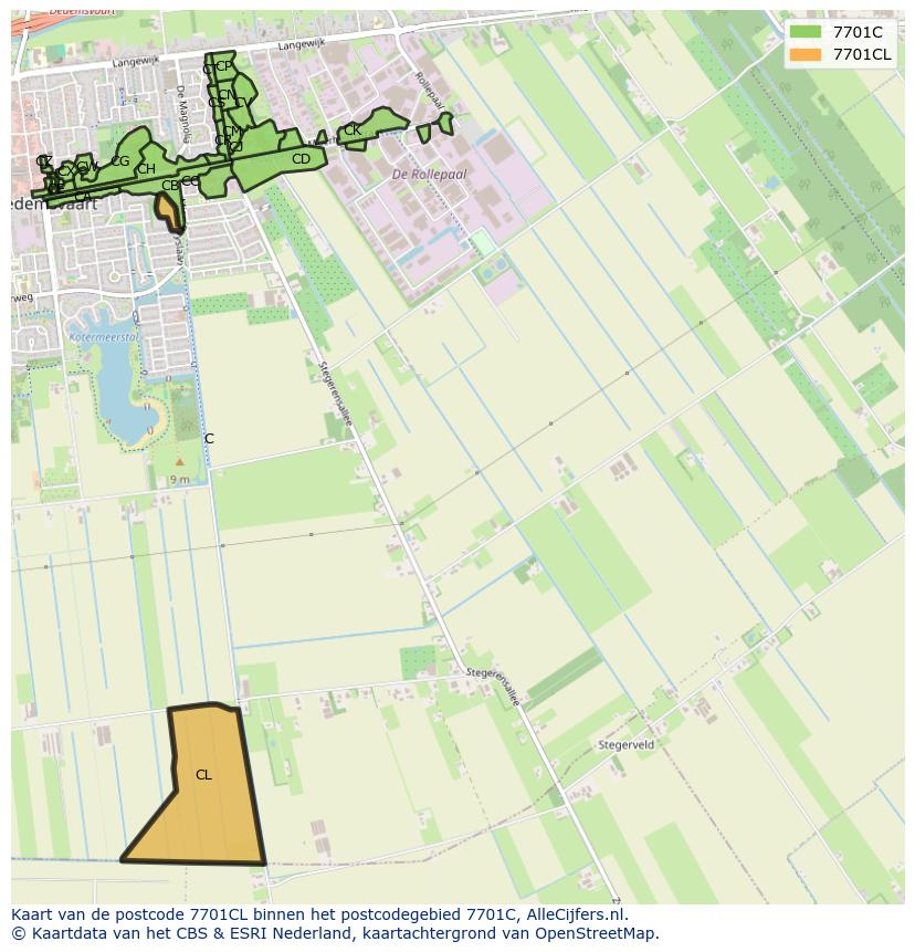 Afbeelding van het postcodegebied 7701 CL op de kaart.