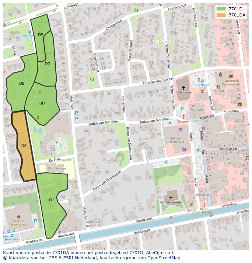 Afbeelding van het postcodegebied 7701 DA op de kaart.