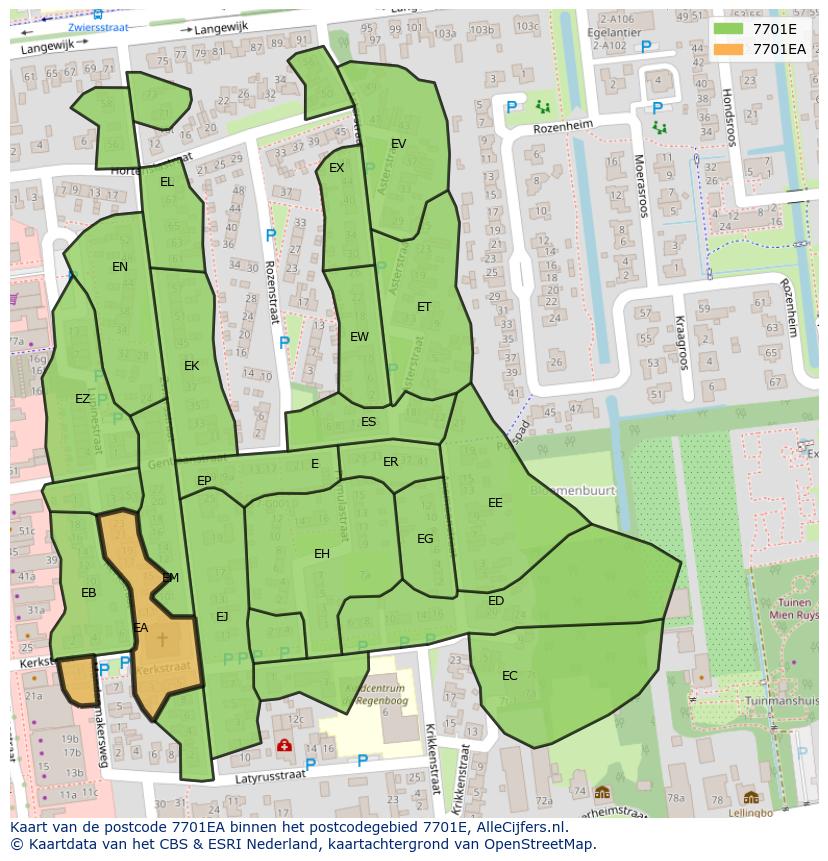 Afbeelding van het postcodegebied 7701 EA op de kaart.