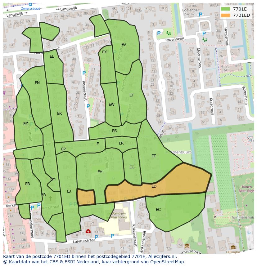Afbeelding van het postcodegebied 7701 ED op de kaart.