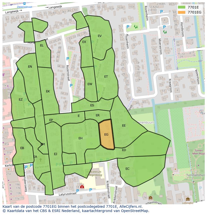 Afbeelding van het postcodegebied 7701 EG op de kaart.