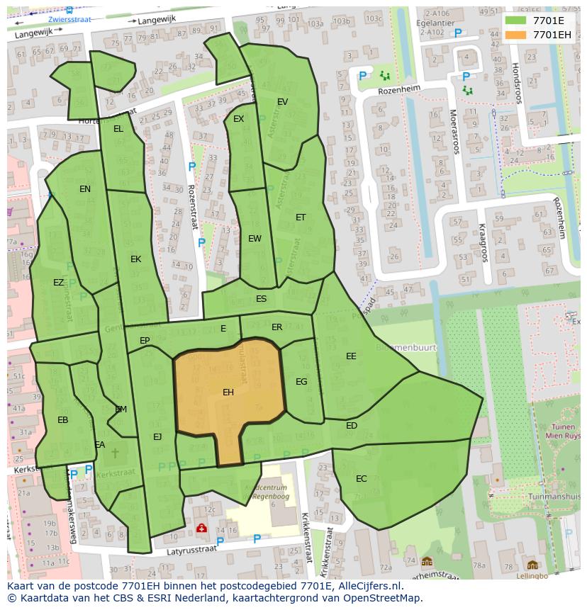 Afbeelding van het postcodegebied 7701 EH op de kaart.