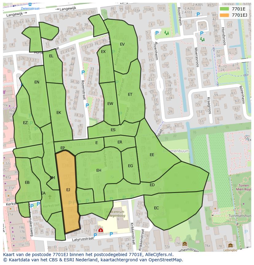 Afbeelding van het postcodegebied 7701 EJ op de kaart.