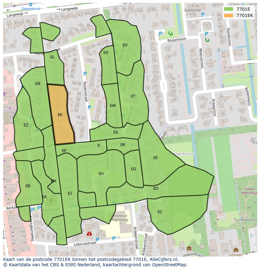 Afbeelding van het postcodegebied 7701 EK op de kaart.