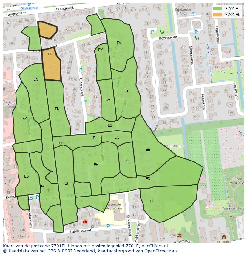 Afbeelding van het postcodegebied 7701 EL op de kaart.