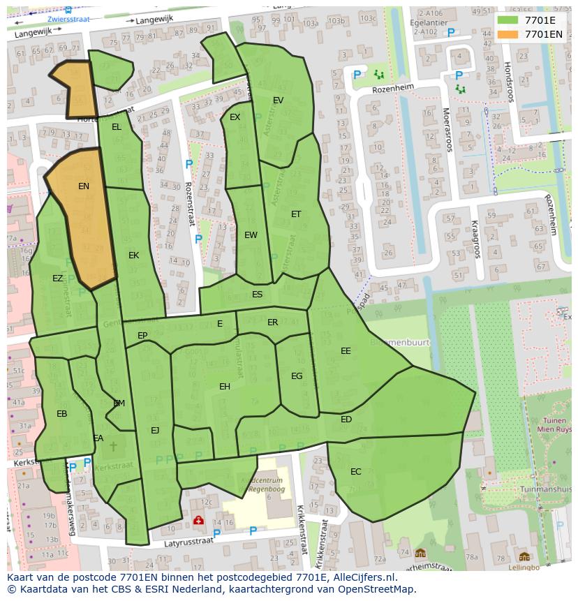 Afbeelding van het postcodegebied 7701 EN op de kaart.