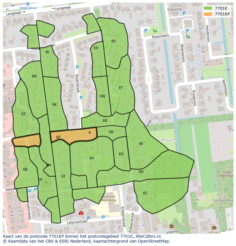Afbeelding van het postcodegebied 7701 EP op de kaart.