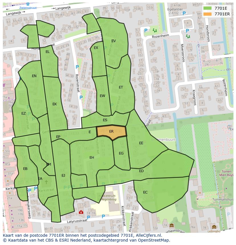 Afbeelding van het postcodegebied 7701 ER op de kaart.