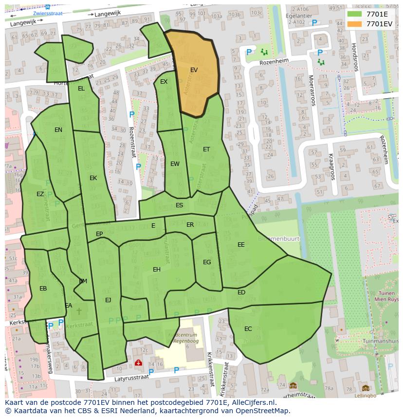 Afbeelding van het postcodegebied 7701 EV op de kaart.