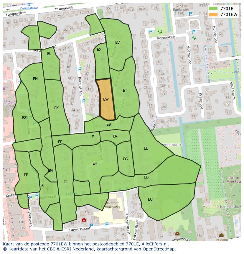 Afbeelding van het postcodegebied 7701 EW op de kaart.