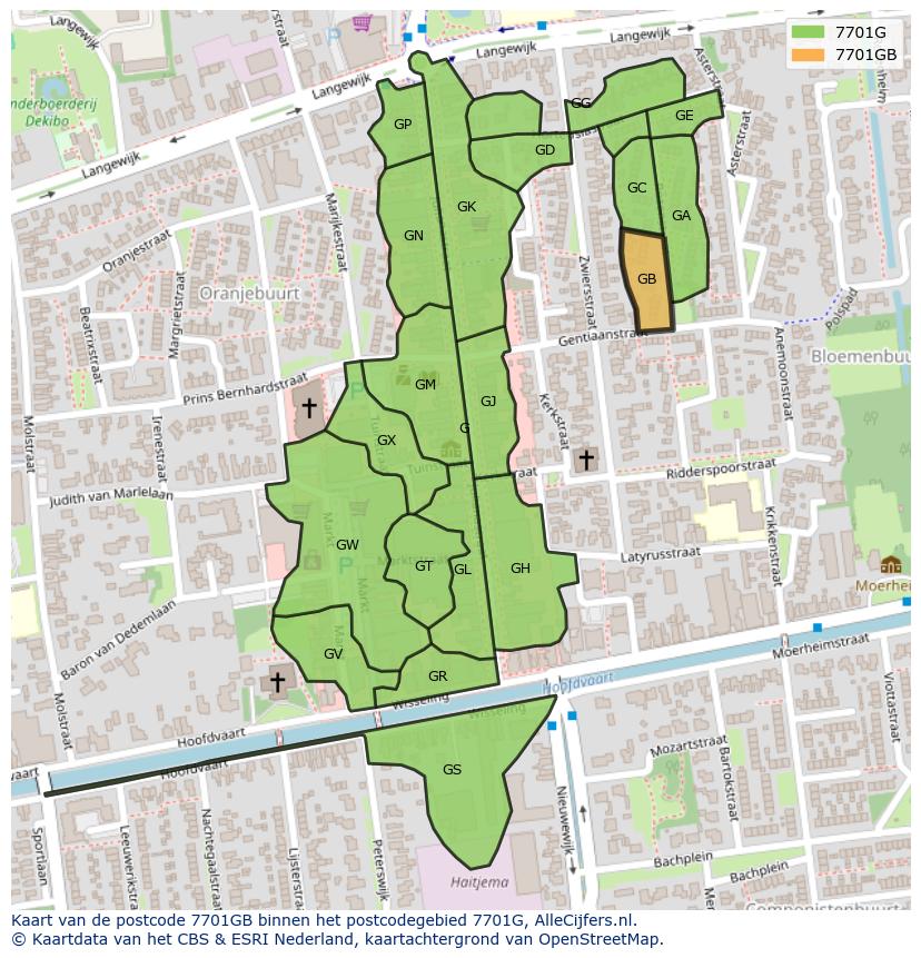 Afbeelding van het postcodegebied 7701 GB op de kaart.