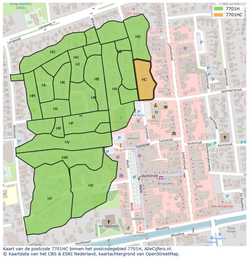 Afbeelding van het postcodegebied 7701 HC op de kaart.