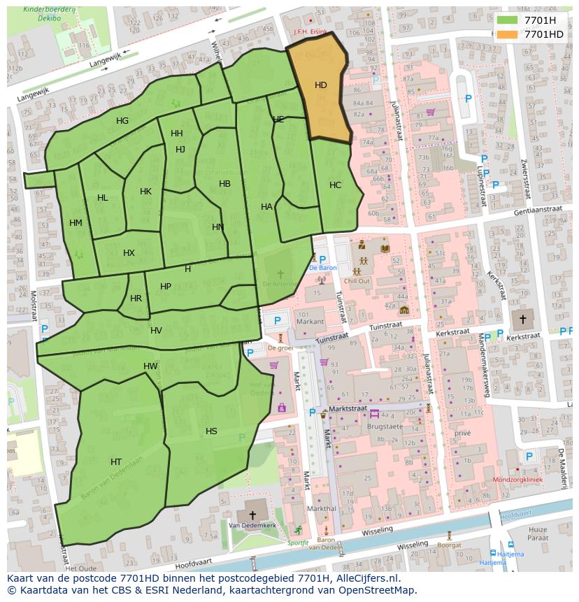 Afbeelding van het postcodegebied 7701 HD op de kaart.