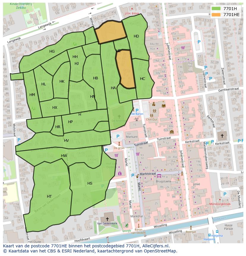 Afbeelding van het postcodegebied 7701 HE op de kaart.