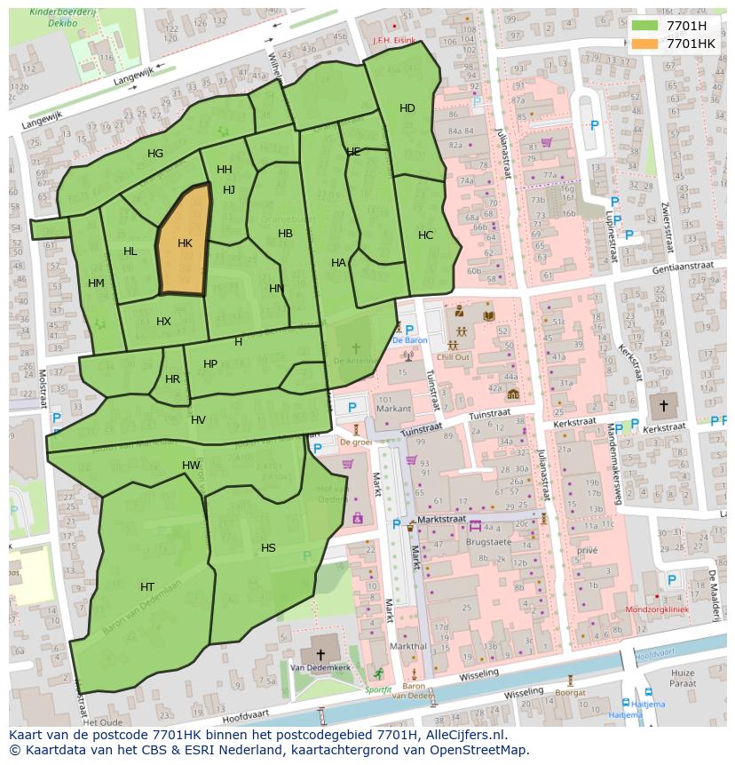 Afbeelding van het postcodegebied 7701 HK op de kaart.