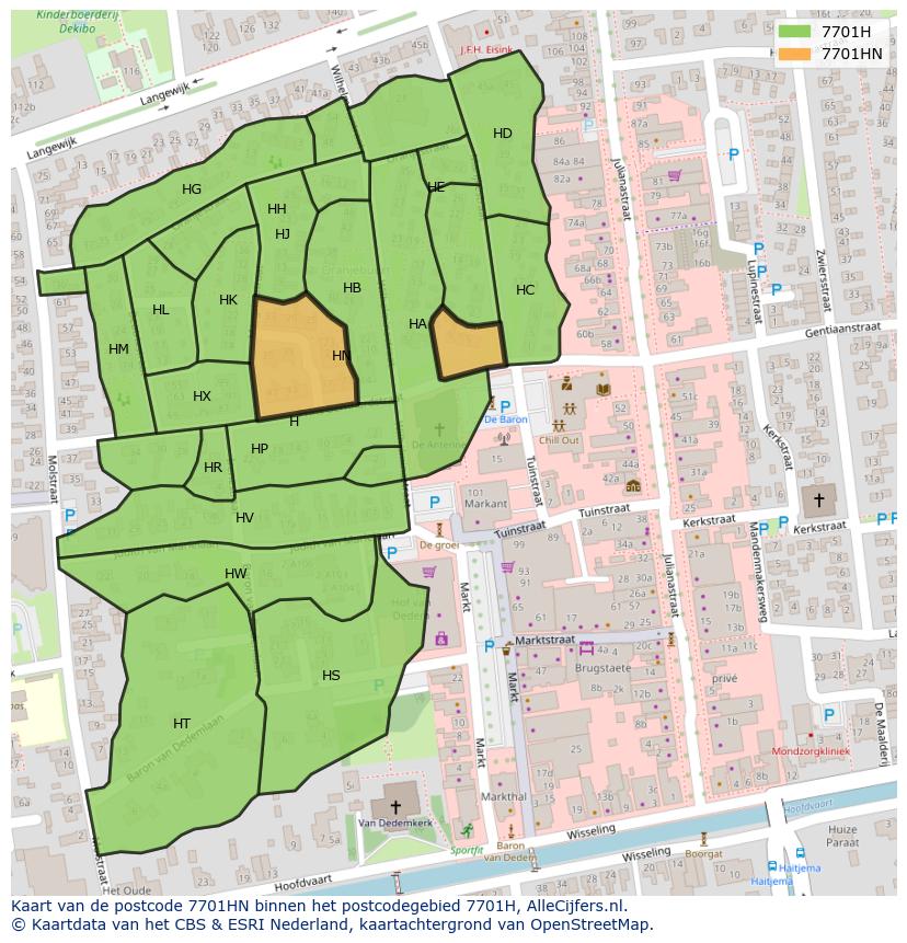 Afbeelding van het postcodegebied 7701 HN op de kaart.