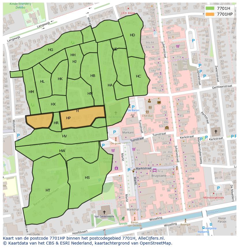 Afbeelding van het postcodegebied 7701 HP op de kaart.