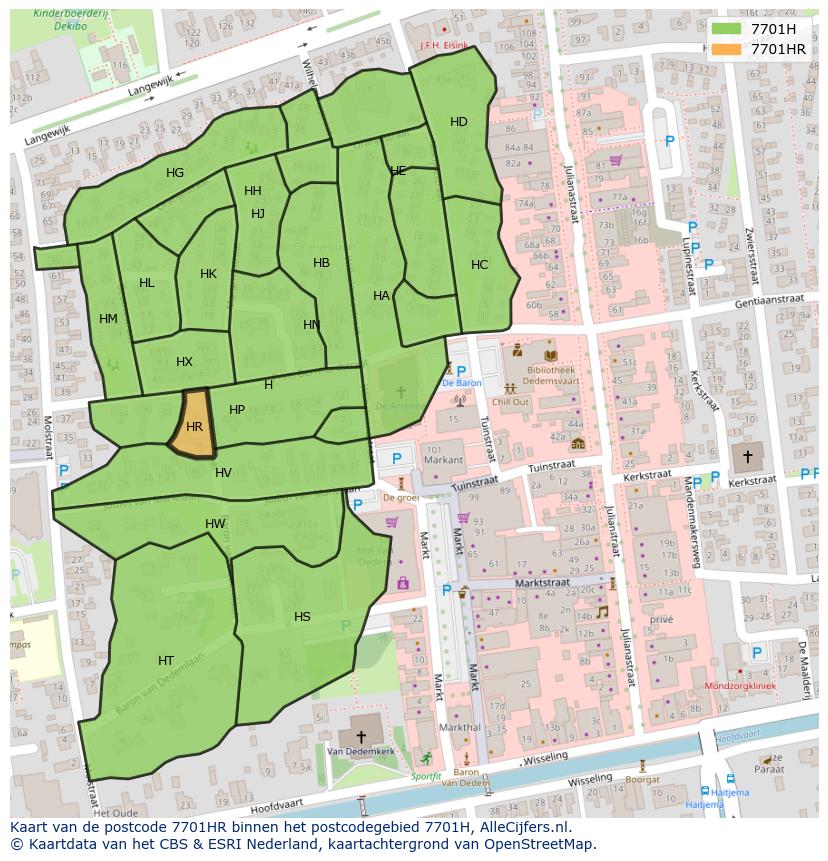 Afbeelding van het postcodegebied 7701 HR op de kaart.