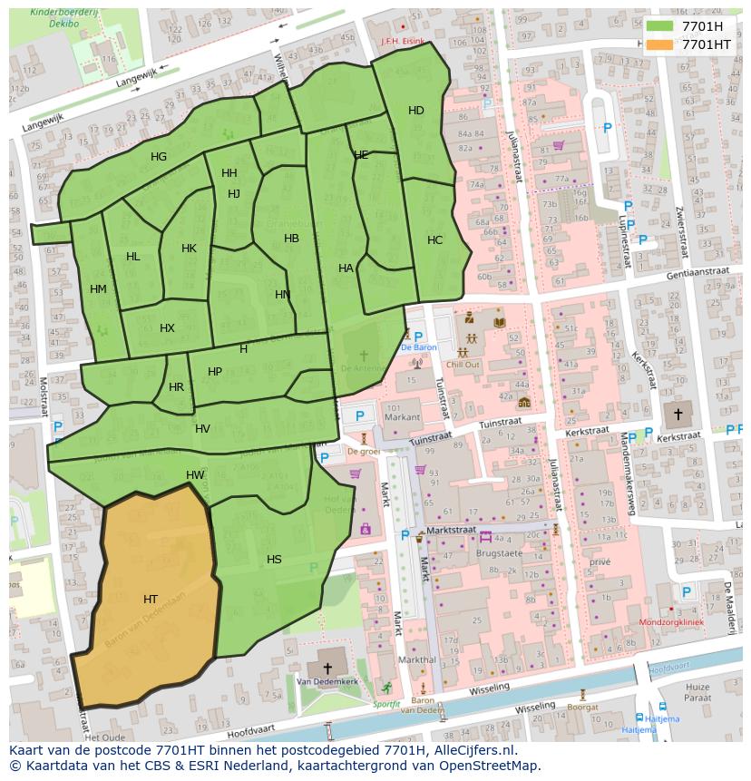Afbeelding van het postcodegebied 7701 HT op de kaart.