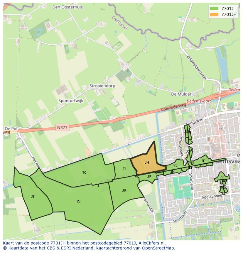 Afbeelding van het postcodegebied 7701 JH op de kaart.