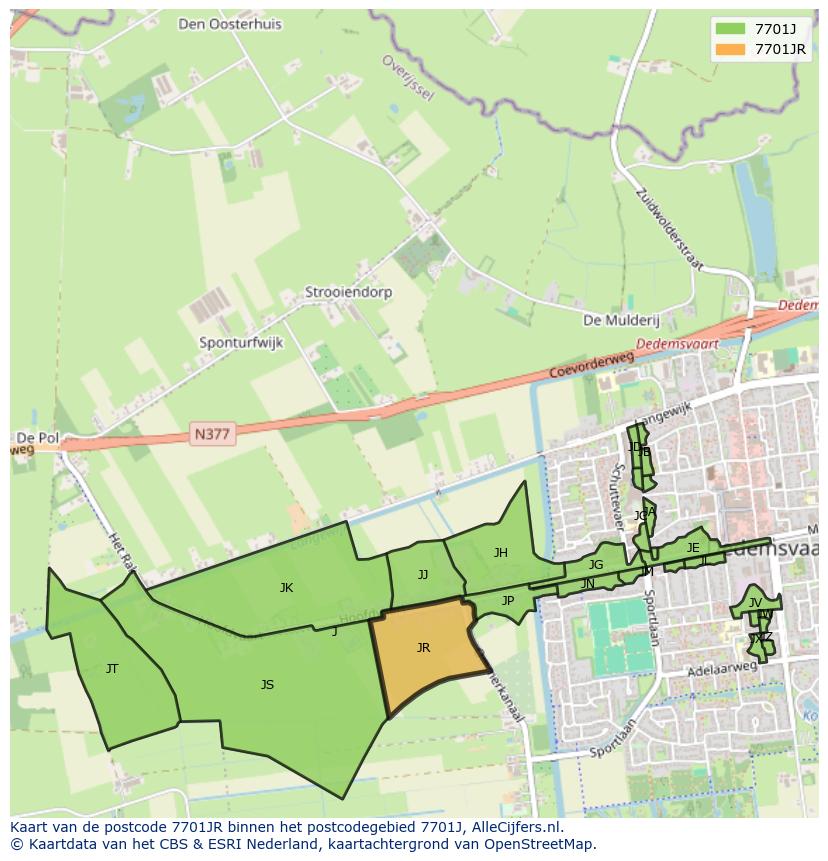 Afbeelding van het postcodegebied 7701 JR op de kaart.