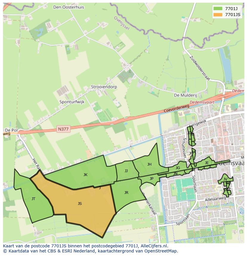 Afbeelding van het postcodegebied 7701 JS op de kaart.