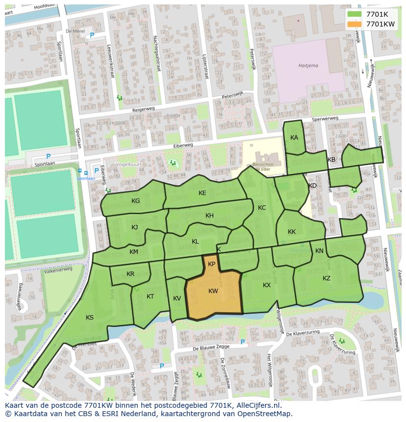 Afbeelding van het postcodegebied 7701 KW op de kaart.