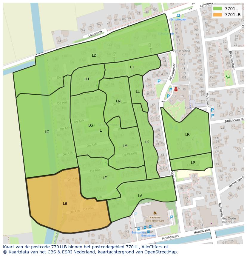 Afbeelding van het postcodegebied 7701 LB op de kaart.