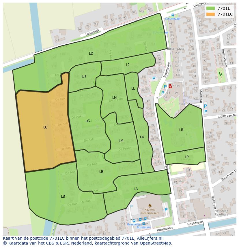 Afbeelding van het postcodegebied 7701 LC op de kaart.