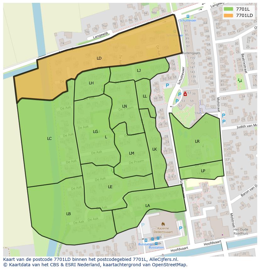 Afbeelding van het postcodegebied 7701 LD op de kaart.