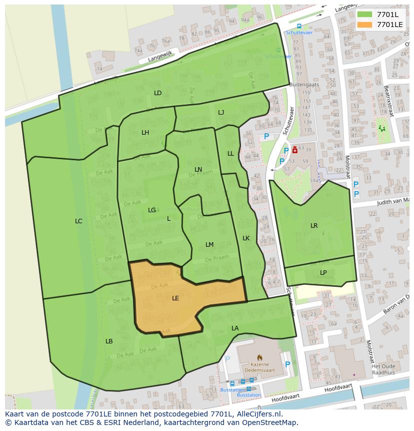 Afbeelding van het postcodegebied 7701 LE op de kaart.