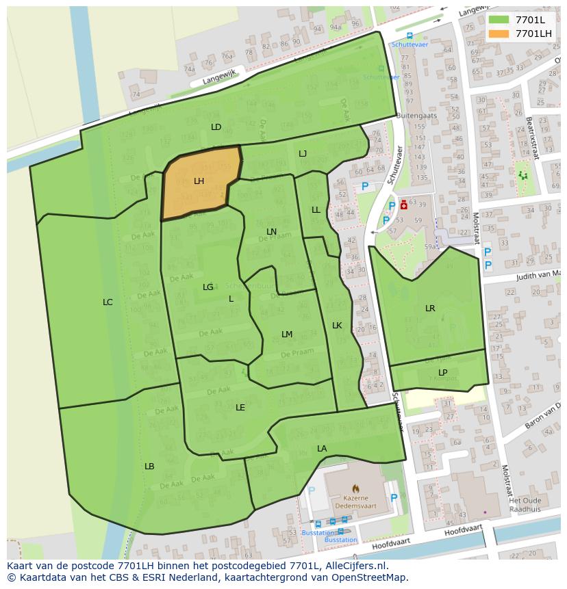 Afbeelding van het postcodegebied 7701 LH op de kaart.