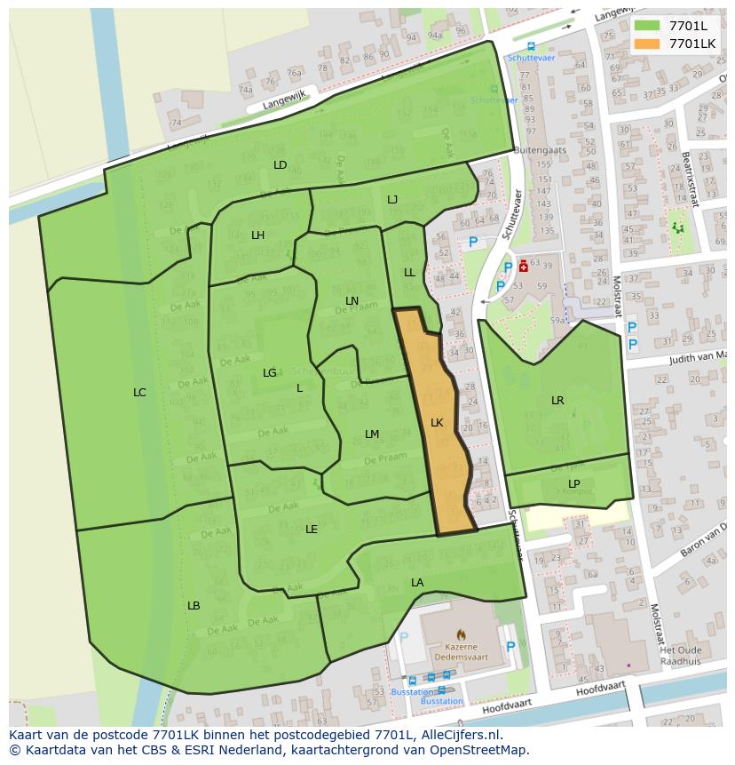 Afbeelding van het postcodegebied 7701 LK op de kaart.