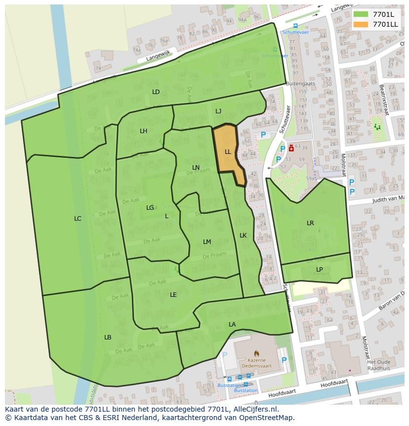 Afbeelding van het postcodegebied 7701 LL op de kaart.