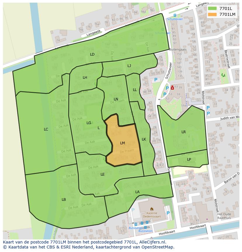 Afbeelding van het postcodegebied 7701 LM op de kaart.