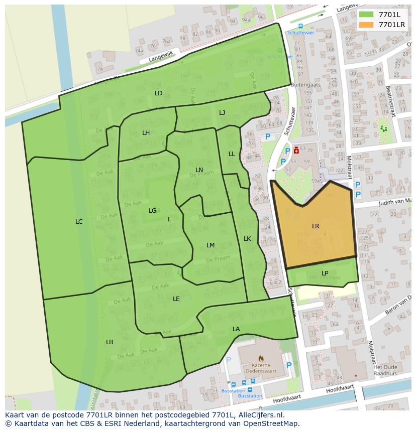 Afbeelding van het postcodegebied 7701 LR op de kaart.