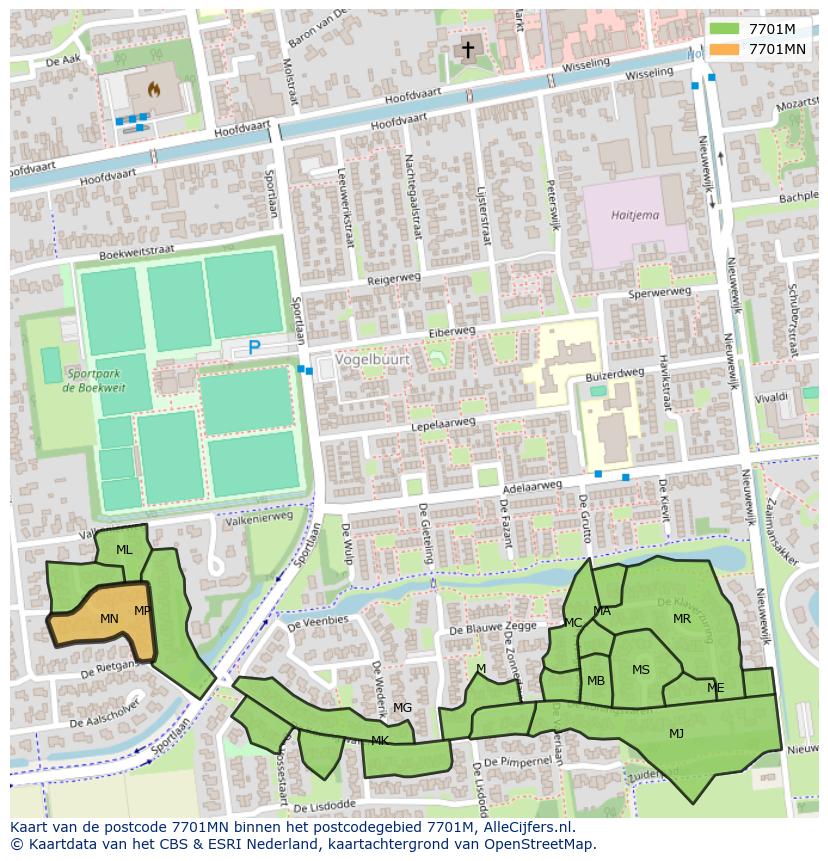 Afbeelding van het postcodegebied 7701 MN op de kaart.