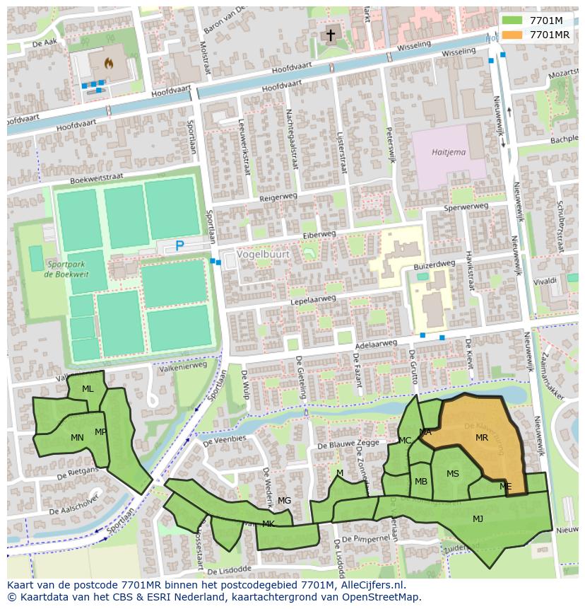 Afbeelding van het postcodegebied 7701 MR op de kaart.