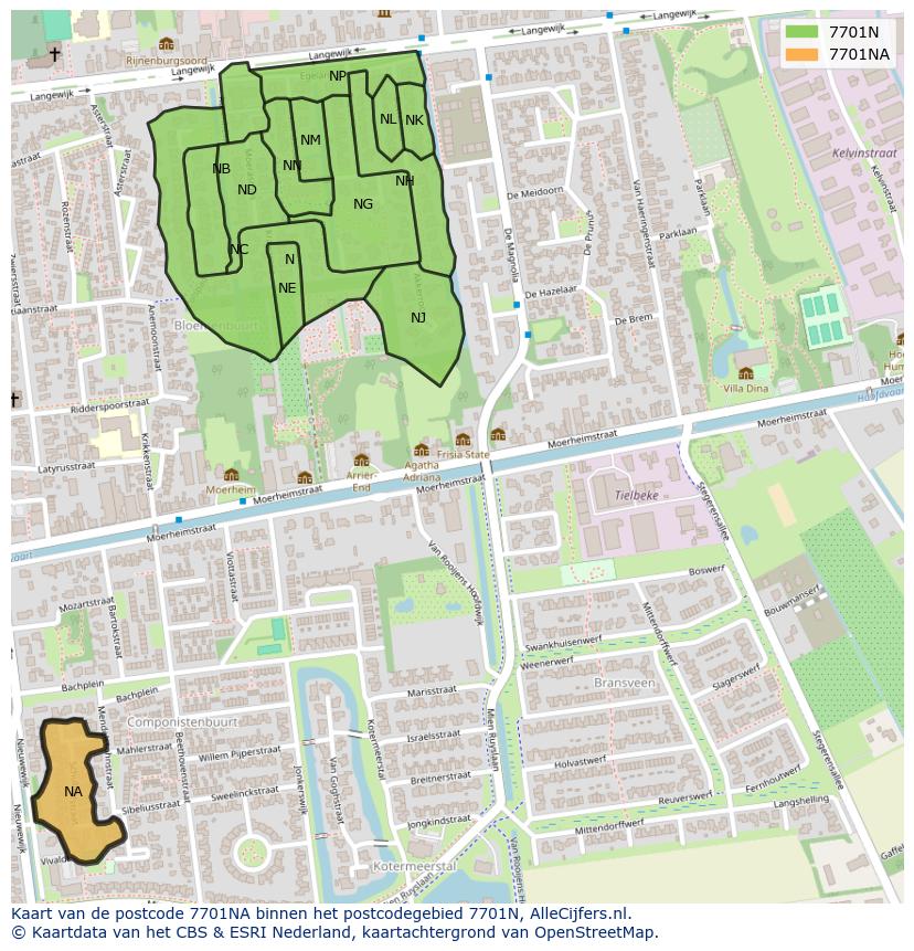 Afbeelding van het postcodegebied 7701 NA op de kaart.