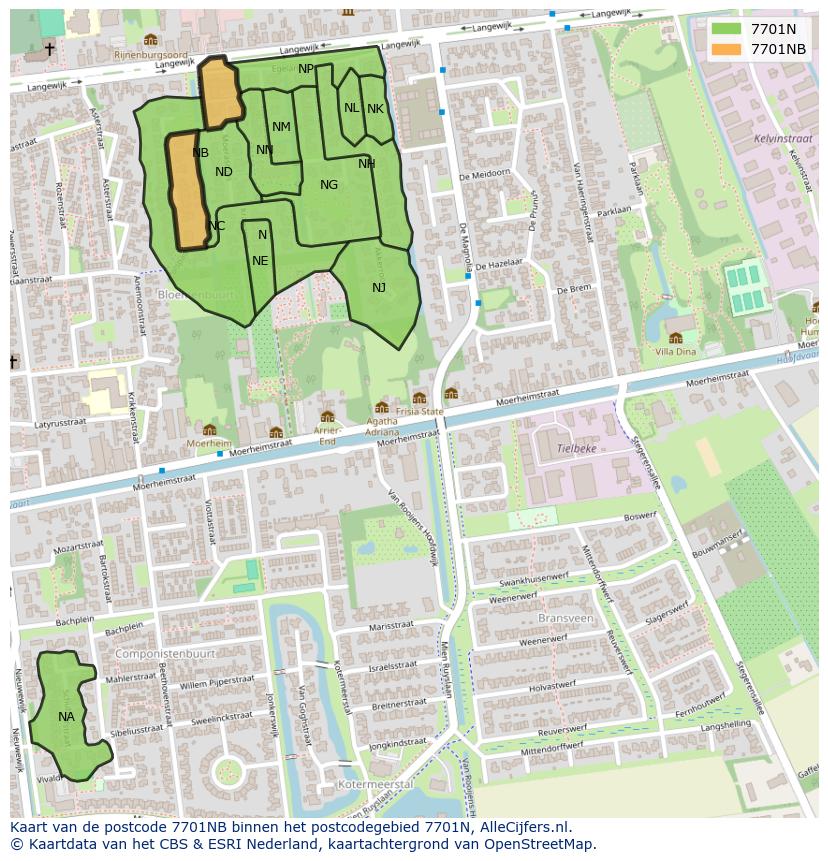 Afbeelding van het postcodegebied 7701 NB op de kaart.